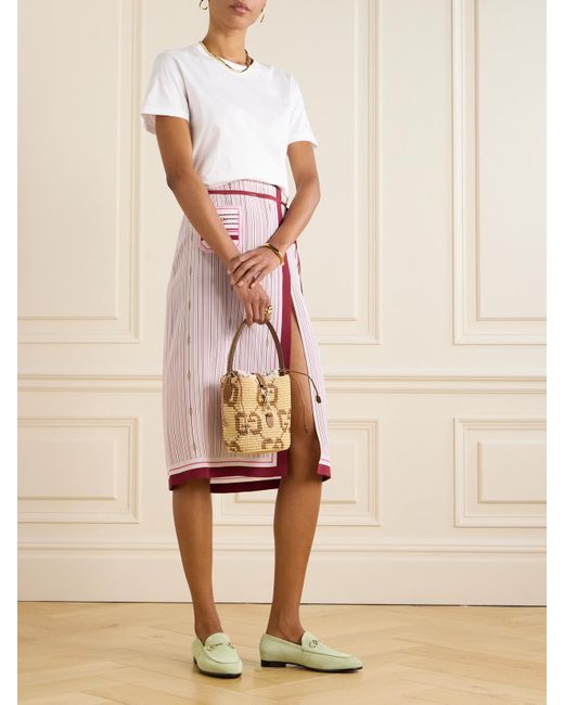 Jupe Midi Effet Portefeuille En Soie À Rayures Gucci en coloris Pink