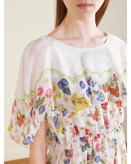 Mary Katrantzou White Floral-Print Chiffon Maxi Dress