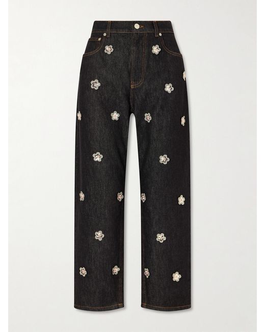 Marni Black Appliquéd Straight-Leg Jeans