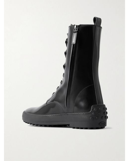 Tod's Black Gommino Glossed-Leather Ankle Boots