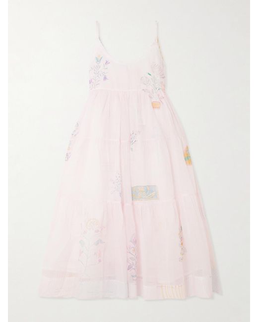 Eka Pink Ikumi Bedrucktes Midikleid Aus Kota Doria Aus Baumwolle