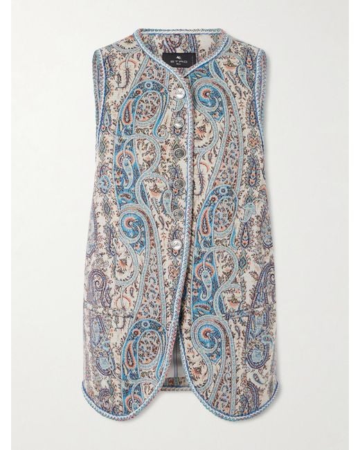 Etro Blue Weste Aus Jacquard Aus Einer Baumwollmischung Mit Paisley-Muster