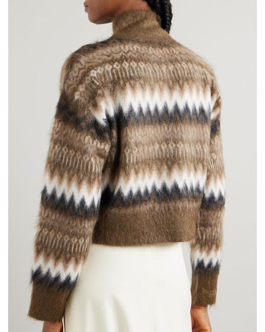 Brunello Cucinelli Natural Cropped Brushed Intarsia-Knit Turtleneck Sweater
