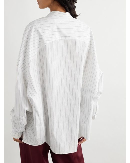 Dries Van Noten White Oversized-Hemd Aus Baumwollpopeline Mit Nadelstreifen