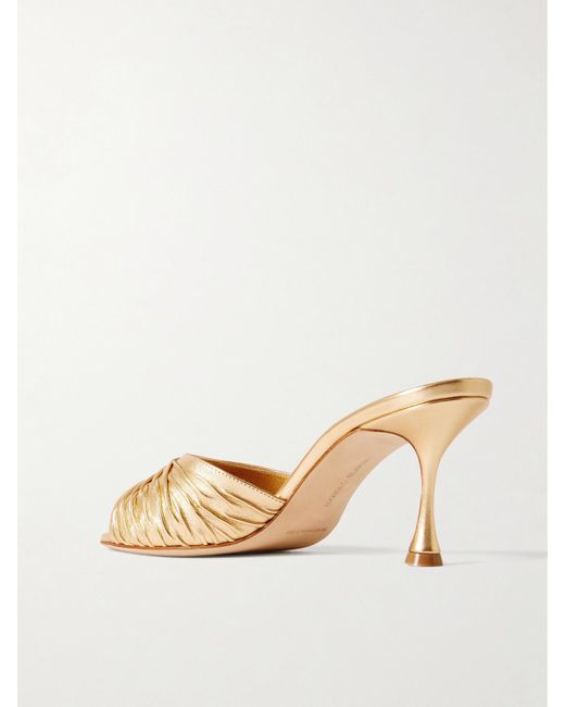 Manolo Blahnik Natural Pirua 70 Metallic Leather Mules
