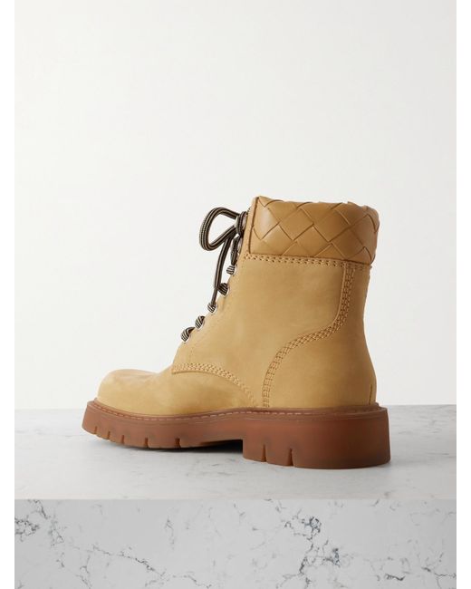 Bottega Veneta Brown Haddock Intrecciato Leather-Trimmed Nubuck Ankle Boots