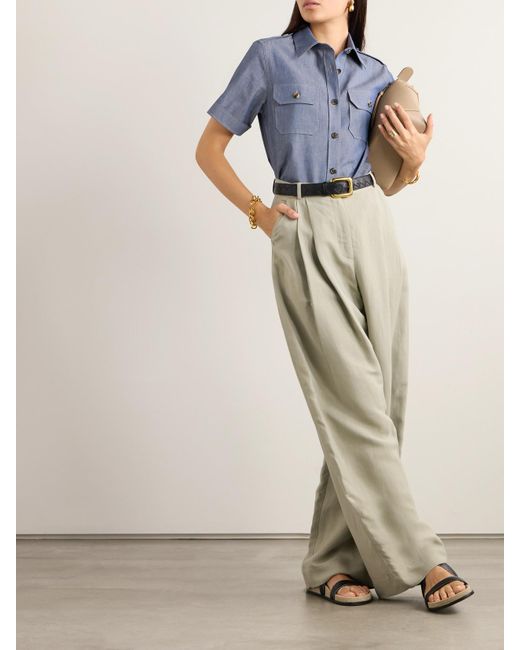 Loro Piana Blue Annalisa Cotton And Cashmere-Blend Chambray Shirt