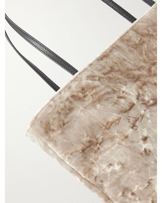 Valesque Natural Thea Leather-Trimmed Crushed-Velvet Tote Bag