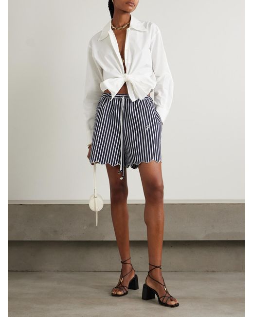 Patou Black Shorts Aus Gestreifter Baumwollpopeline Mit Stickerei