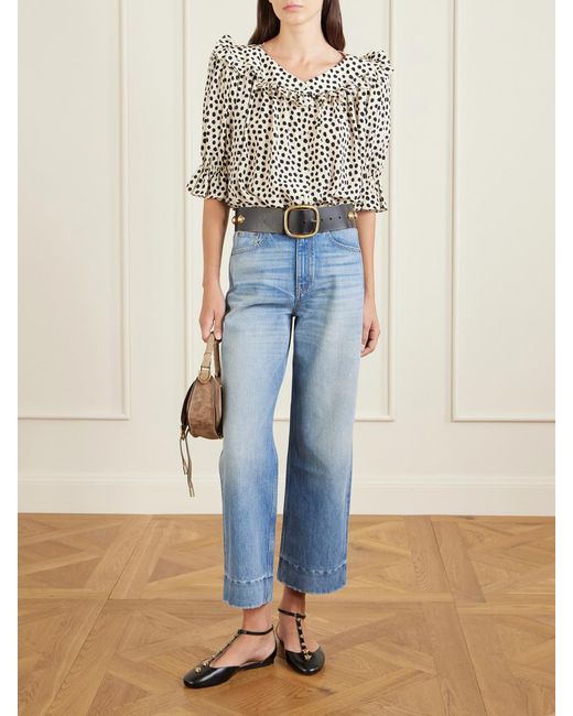 Chloé White Gathered Polka-Dot Silk Crepe De Chine Blouse