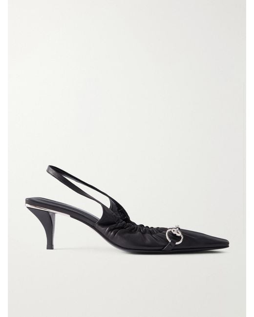 Gucci Black Vittoria 55 Horsebit-Embellished Leather Slingback Pumps