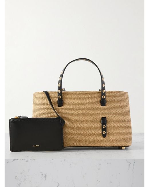 Alaïa Natural Mena E/W Medium Eyelet-Embellished Leather-Trimmed Raffia Tote
