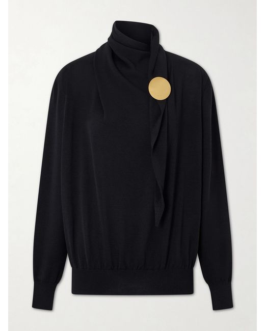 Jil Sander Blue Embellished Scarf-Detailed Wool Sweater