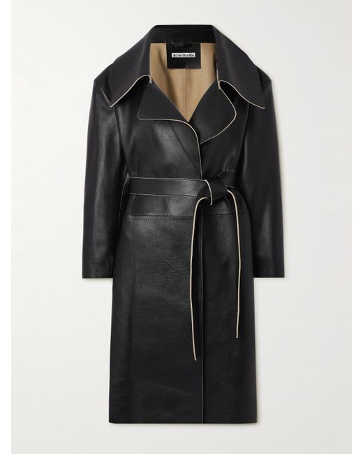 Acne Black Belted Leather Coat