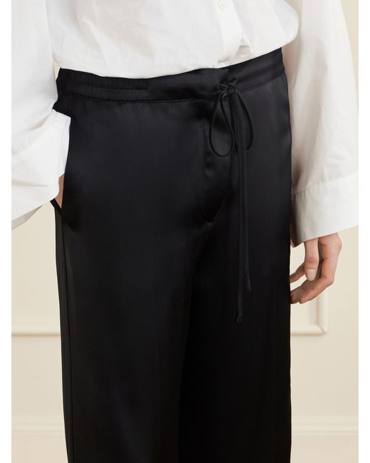 Totême Black Drawstring Wide-Leg Satin Pants