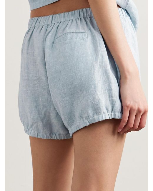 Suzie Kondi Blue Hera Bloomers Shorts Aus Leinen-Chambray