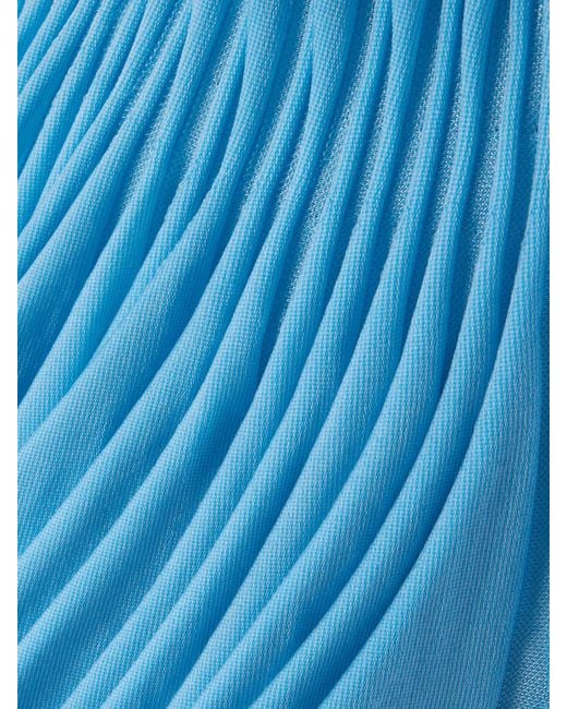 Alaïa Blue Cropped Pleated Knitted Turtleneck Top