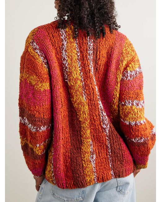 The Elder Statesman Red Striped Organic Cotton-Bouclé Cardigan