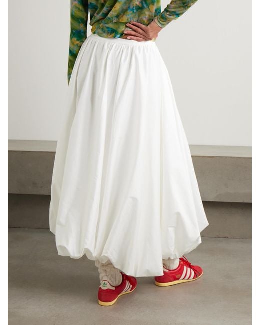 Siedres White Pleated Cotton-Poplin Midi Skirt