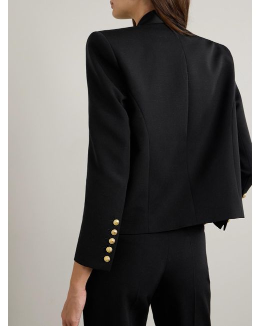 Balmain Black Embellished Satin-Trimmed Grain De Poudre Wool Jacket