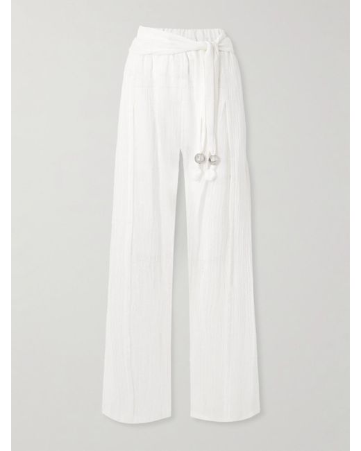 Lisa Marie Fernandez White Hose Mit Weitem Bein Aus Gaze Aus Einer Leinenmischung