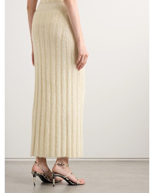 Khaite White Claire Ribbed Brushed Silk And Cashmere-Blend Midi Skirt