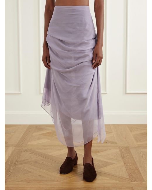 PAULINE DUJANCOURT Purple Najia Silk-Blend Chiffon Midi Skirt