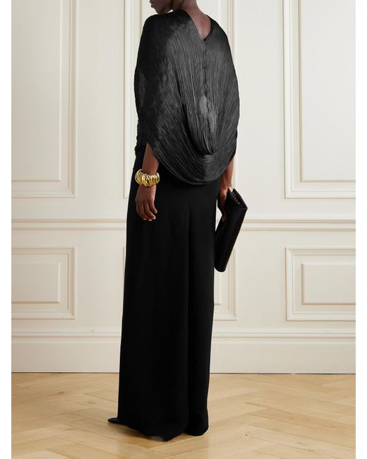 Marmar Halim Black Strapless Plissé-Satin And Crepe Gown And Cape