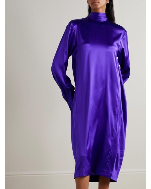 Dries Van Noten Purple Tie-Neck Stretch-Silk Satin Dress