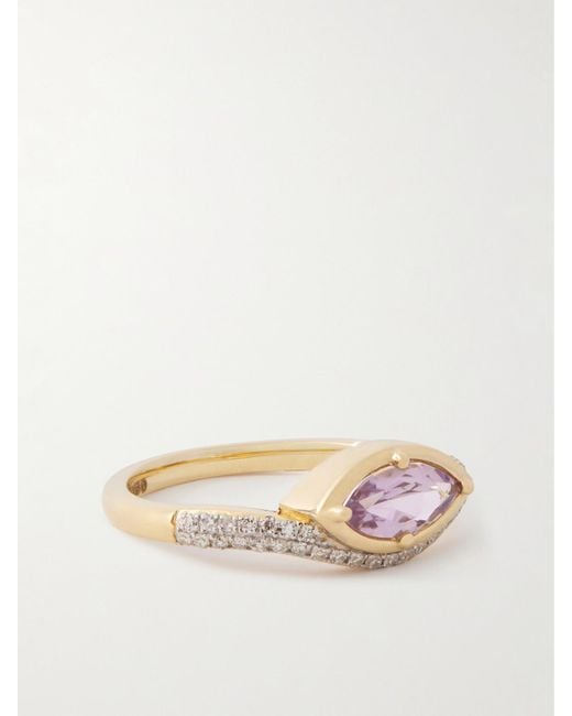 STONE AND STRAND Natural Haze Ring Aus 14 Karat Mit Amethyst Und Diamanten