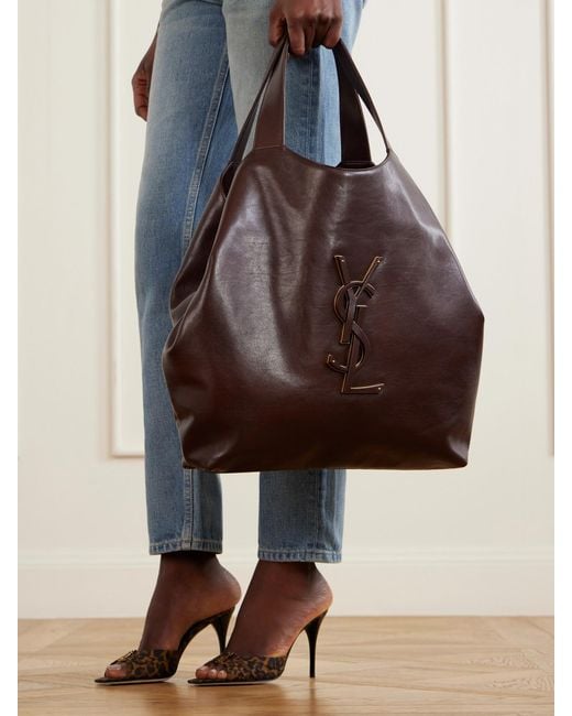 Saint Laurent Brown Icare Maxi Cassandre-Appliquéd Suede Tote