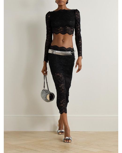 Rabanne Black Cropped Scalloped Stretch-Lace Top