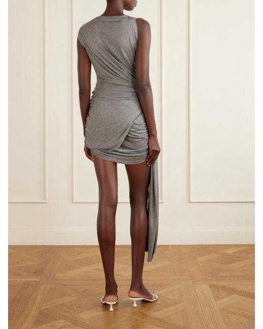 Alex Perry Gray Knotted Draped Ruched Jersey Mini Dress