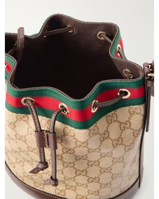 Gucci Natural Bucket Small Leather-Trimmed Printed Coated-Canvas Shoulder Bag