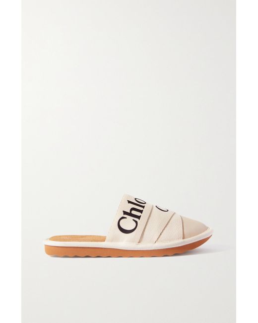 Chaussons De Ville En Toile Et En Cuir À Logo Woody Chloé en coloris Blanc  | Lyst