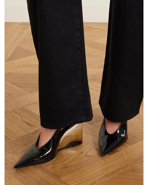 Alaïa Natural 110 Patent-Leather Wedge Pumps