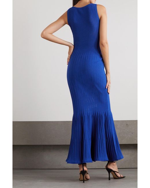 Givenchy Blue Fluted Ribbed-Knit Maxi Dress