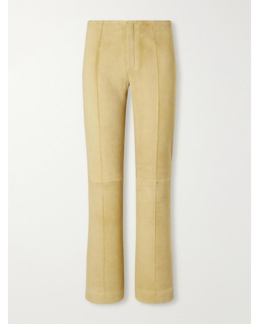 Stouls Natural Georgette Straight-Leg Suede Pants