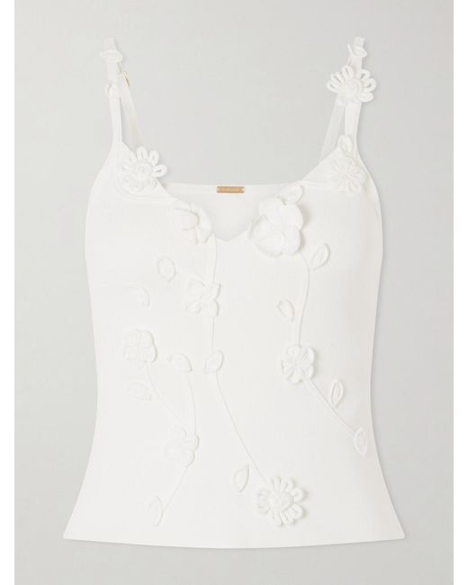 Cult Gaia White Emiliana Floral-Appliquéd Knitted Top