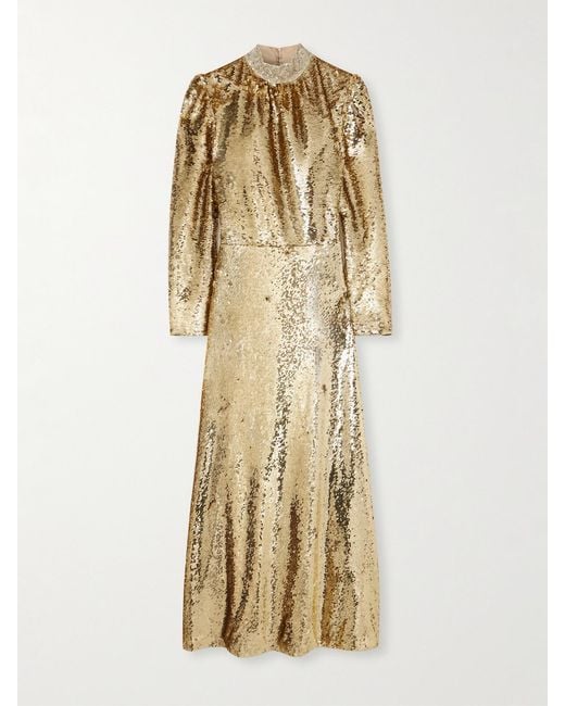 Saloni Natural Jena Embellished Silk-Trimmed Tulle Midi Dress