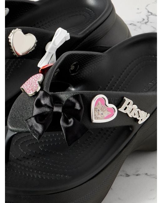Balenciaga Black Crocs Zehensandalen Aus Gummi Mit Verzierungen Und Plateau