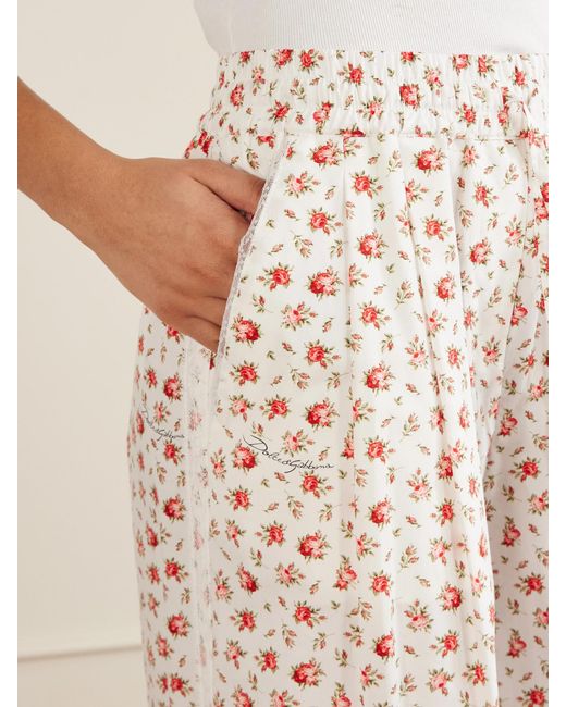 Dolce & Gabbana White Floral-Print Cotton-Blend Poplin High-Rise Wide-Leg Pants