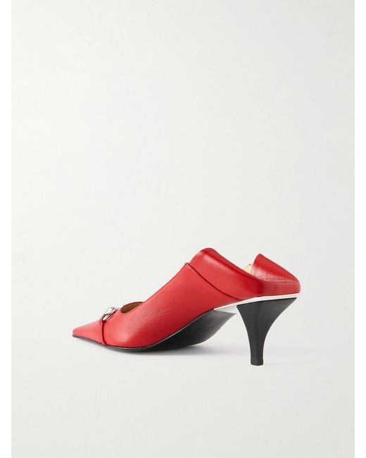 Gucci Red Vittoria Collapsible-Heel Horsebit-Embellished Leather Pumps