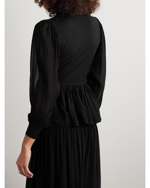 Ulla Johnson Black Liana Peplum Wool And Silk-Blend And Chiffon Turtleneck Sweater