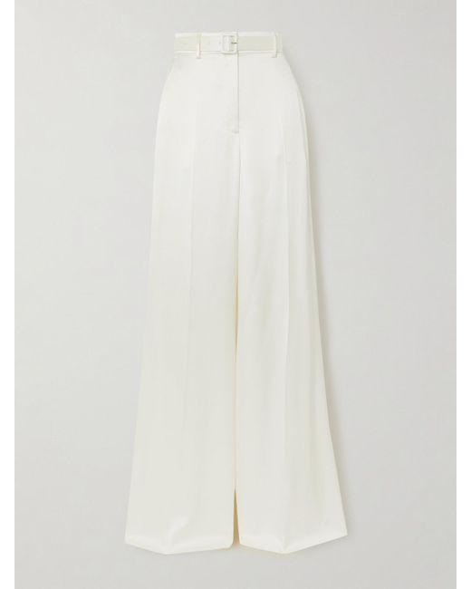 Gabriela Hearst White Mabon Belted Silk-Satin Wide-Leg Pants