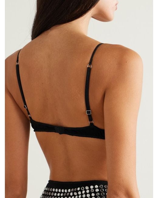 Oseree Black Crystal-Embellished Stretch-Tulle Bra
