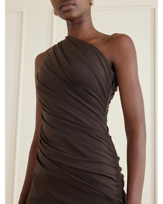Alex Perry Gray One-Shoulder Gathered Jersey Gown