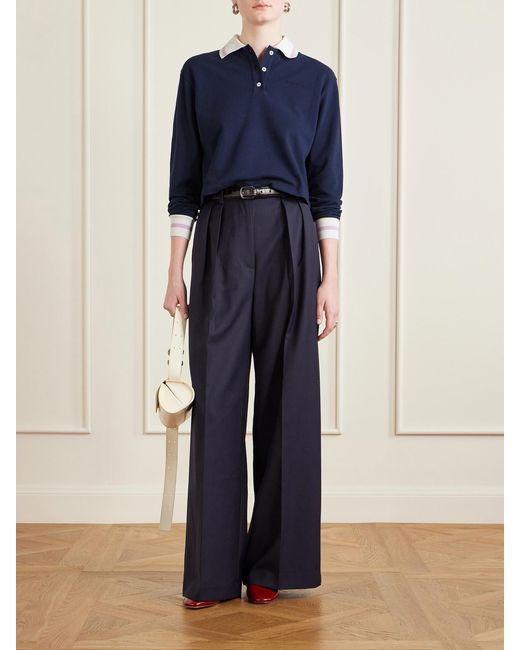 Marni Blue Striped Embroidered Cotton-Piqué Polo Shirt
