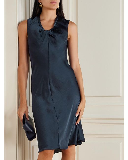 Theory Blue Twist Scoop Recycled-Satin Dress