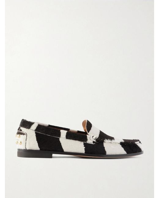 Tod's Multicolor Studded Zebra-Print Calf Hair Loafers